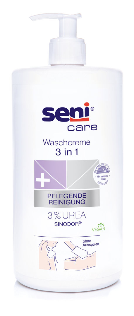Seni Care Waschcreme 3 in 1 mit 3% Urea, 1000 ml, 6 Stück