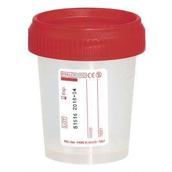 Urin Schraubgefäß innen steril - mit rotem Deckel, 60 ml, 500 Stück