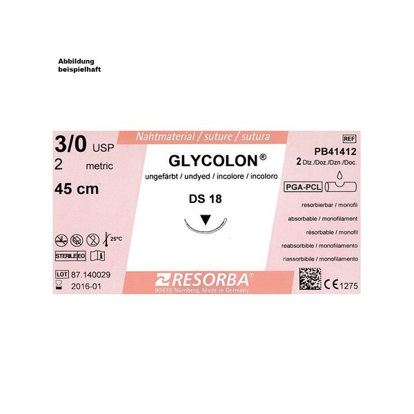 GLYCOLON DS 18 5/0=1 ungefärbt, Nahtmaterial Fadenlänge 70 cm (24 Stck.), 1 Packung