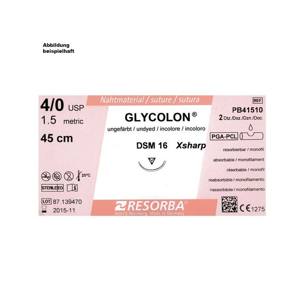 GLYCOLON DSM 13 4/0=1,5 ungefärbt, Nahtmaterial Fadenlänge 45 cm (24 Stck.), 1 Packung