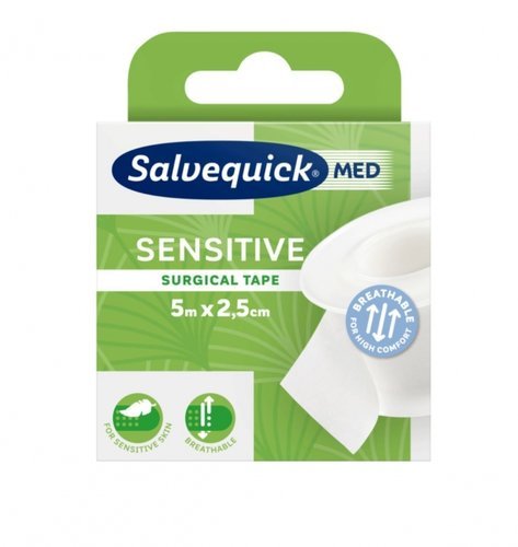 Salvequick Sensitive Surgical Tape/Spulenpflaster sensitiv, 5 m x 2,5 cm